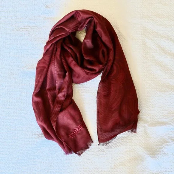 MISSONI Silk Wool Maroon Large Fringed Scarf - Picture 1 of 8